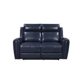 Jonathan Blue Leather 61" Lay Flat Power Reclining Loveseat with Power Headrest and USB Charging