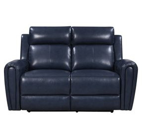 Jonathan Blue Leather 61" Lay Flat Power Reclining Loveseat with Power Headrest and USB Charging