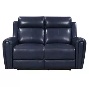 Jonathan Blue Leather 61" Lay Flat Power Reclining Loveseat with Power Headrest and USB Charging