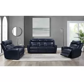 Jonathan Blue Leather Lay Flat Power Reclining Living Room Set with USB Charging