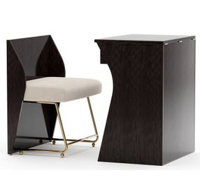 Kismet Otter Gloss and Ivory Upholstered Vanity with Rectangular Mirror and Chair