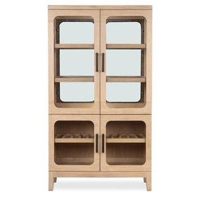 Greenvale Butternut 4 Glass Door Buffet Curio with LED Light