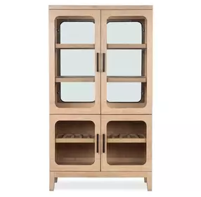 Greenvale Butternut 4 Glass Door Buffet Curio with LED Light