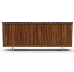 Altura Smoked Walnut and Champagne Gold 4 Door Stone Top Sideboard