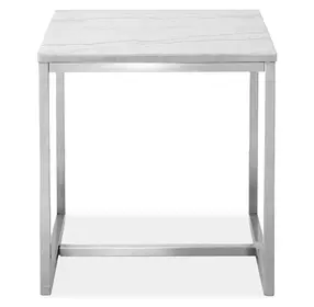 Isolde White and Brushed Nickel Rectangular Marble Top End Table