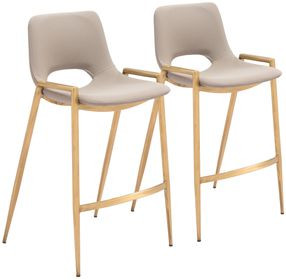 Desi Beige and Gold Counter Height Stool Set of 2