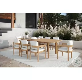 Wesley Natural Outdoor Patio Extendable Rectangular Dining Room Set