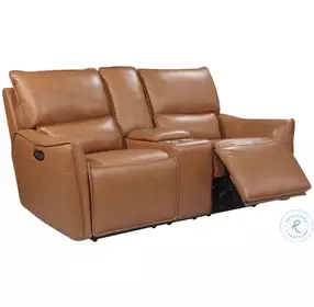 Portico Leather Dual 60" Power Reclining Console Loveseat