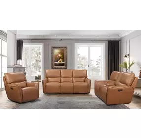 Portland Desert Leather Lay Flat Power Reclining Living Room Set with Power Headrest and USB Charging