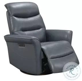 Hollister Blue Leather Swivel Glider Power Recliner with Power Headrest and USB Charging