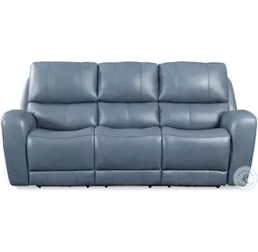 BelleAvenue Blue Leather Dual 85" Power Reclining Sofa