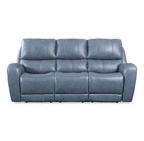 Bel Air Persian Blue Leather 85" Lay Flat Power Reclining Sofa with Power Headrest and USB Charging