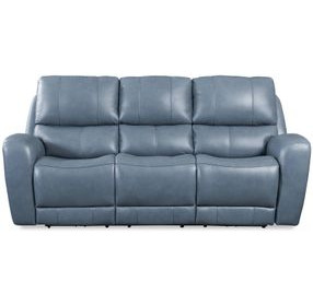 BelleAvenue Persian Blue Leather 85" Lay Flat Power Reclining Sofa with Power Headrest and USB Charging