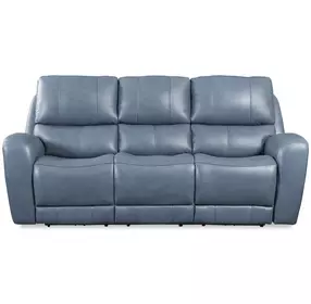 BelleAvenue Persian Blue Leather 85" Lay Flat Power Reclining Sofa with Power Headrest and USB Charging