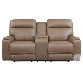 Bryant Tuscan Tan Leather 76" Lay Flat Power Reclining Console Loveseat with Power Headrest and USB Charging