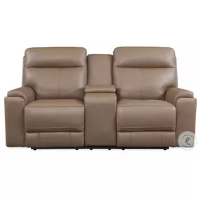Bryluxe Tuscan Tan Leather 76" Lay Flat Power Reclining Console Loveseat with Power Headrest and USB Charging