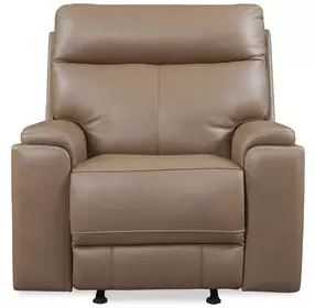 Bryluxe Tuscan Tan Leather Glider Power Recliner with Power Headrest and USB Charging
