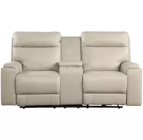 Bryluxe Taupe Leather 76" Lay Flat Power Reclining Console Loveseat with Power Headrest and USB Charging