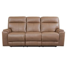Bryant Tuscan Tan Leather 85" Lay Flat Power Reclining Sofa with Power Headrest and USB Charging