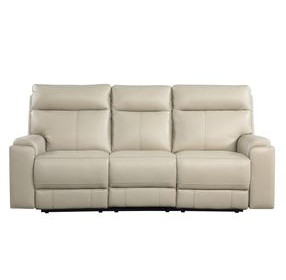 Bryant Taupe Leather 85" Lay Flat Power Reclining Sofa with Power Headrest and USB Charging