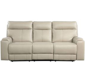 Bryant Taupe Leather 85" Lay Flat Power Reclining Sofa with Power Headrest and USB Charging