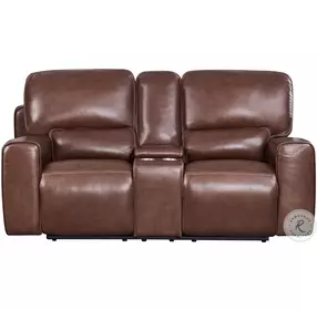 Broadway Brown Power Reclining Console Loveseat with Power Headrest And Footrest