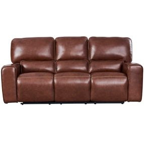 Broadway Brown Leather 89" Lay Flat Power Reclining Sofa with Power Headrest and USB Charging
