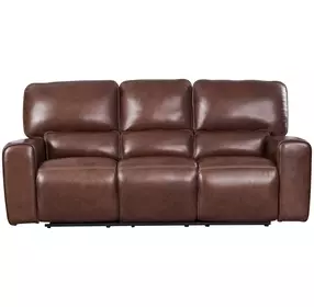 Broadway Brown Leather 89" Lay Flat Power Reclining Sofa with Power Headrest and USB Charging