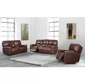 Broadway Brown Leather Lay Flat Power Reclining Living Room Set with USB Charging