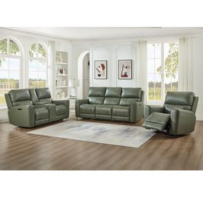 Lioran Sage Moss Leather Zero Gravity Power Reclining Living Room Set with Power Headrest and USB Charging