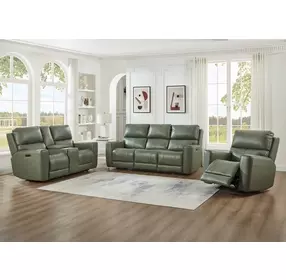 Laredo Sage Moss Leather Zero Gravity Power Reclining Living Room Set with Power Headrest and USB Charging