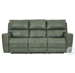 Lioran Sage Moss Leather Power Reclining Sofa with Power Headrest