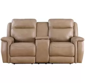 Fischer Saddle Leather 77" Zero Gravity Power Reclining Console Loveseat with Power Headrest and USB Charging
