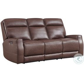 Sylvenne Brown Heritage Leather Power Reclining Sofa with Power Headrest