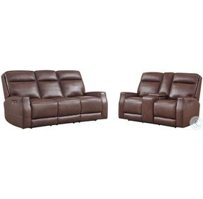 Sylvenne Brown Heritage Leather Power Reclining Living Room Set with Power Headrest