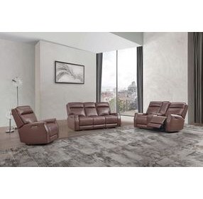 Sydney Brown Heritage Leather Zero Gravity Power Reclining Living Room Set with Power Headrest and USB Charging