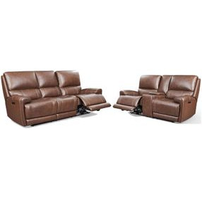 Hemsleigh Brown Coffee Leather Power Reclining Living Room Set with Power Headrest