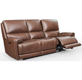 Highland Brown Coffee Leather Power Reclining Sofa with Power Headrest