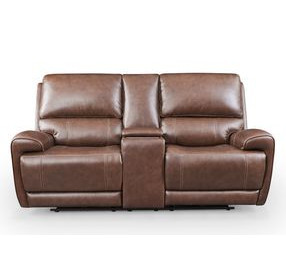 Highland Brown Coffee Leather 79" Zero Gravity Power Reclining Console Loveseat with Power Headrest and USB Charging