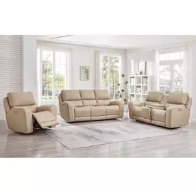 Bel Vista Taupe Leather Zero Gravity Power Reclining Living Room Set