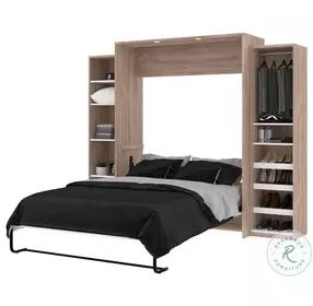 Cielo Rustic Brown And White 104" Queen Murphy Bed With 2 Storage Cabinets