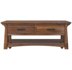 Eldora Saddle Brown Rectangular Cocktail Table with Casters