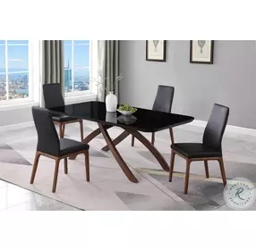 Emily Black And Walnut Dining Room Set with Rosario Walnut Wood Side Chair