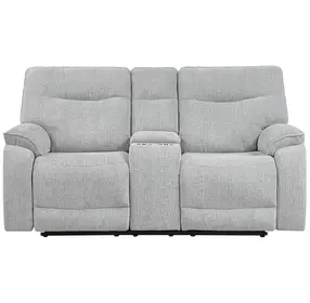 Chablis Mist Gray 72" Reclining Console Loveseat with USB Charging
