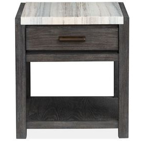 Plum Creek Ravenwood Black and White Rectangular Marble Top End Table