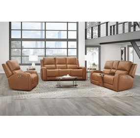 Belmont Lyric Caramel Leather Zero Gravity Power Reclining Living Room Set with USB Charging