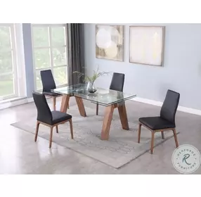 Esther Clear Glass And Walnut Extendable Dining Room Set