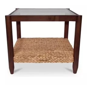 Beth Brown Rectangular Glass Top Side Table