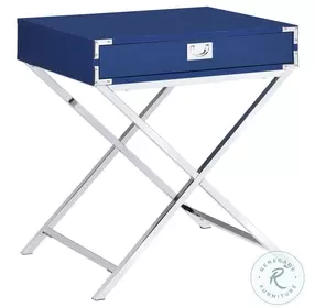 Estelle Glossy Blue And Silver Nightstand