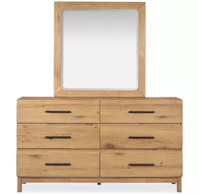 Brookstone Rustic Caramel 6 Drawer Dresser with Square Mirror